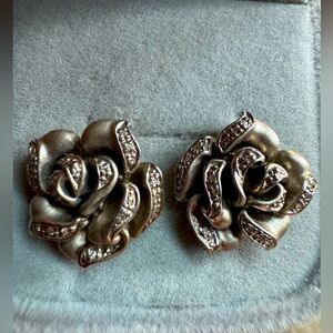 Ross-Simons Sterling Silver and Diamond Rose Flower Earrings